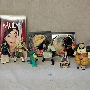 Disney Mulan vhs and dvd movies with toy figures